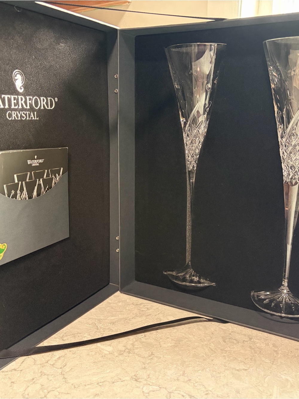 Waterford Clear Crystal Celebration Champagne Flutes with Cut Pattern (Pair)